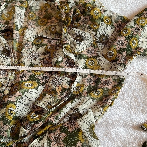 Lost & Wander Dress Floral Sheer Khaki Green Pink Daisies Ruffle Size Medium - Picture 5 of 6